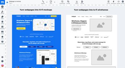 Side by side comparison of high fidelity design capture and low-fidelity wireframe