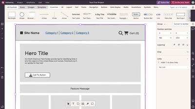 Balsamiq editor with a low-fidelity wireframe template