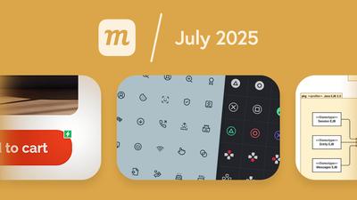 Visual showing Moqups new features: interaction indicators, gaming icons and UML diagram templates