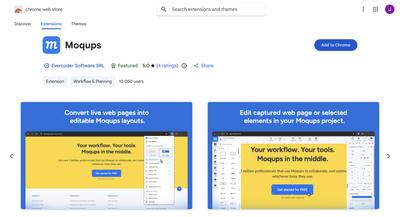 Moqups extension page in Chrome