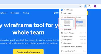 Convert a webpage into an editable high fidelity design or low fidelity wireframe