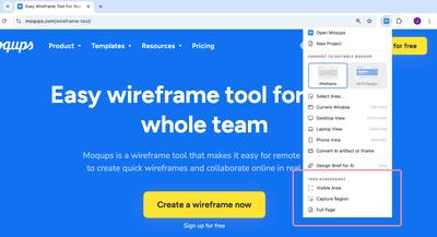 Capture screenshot with the Moqups extension