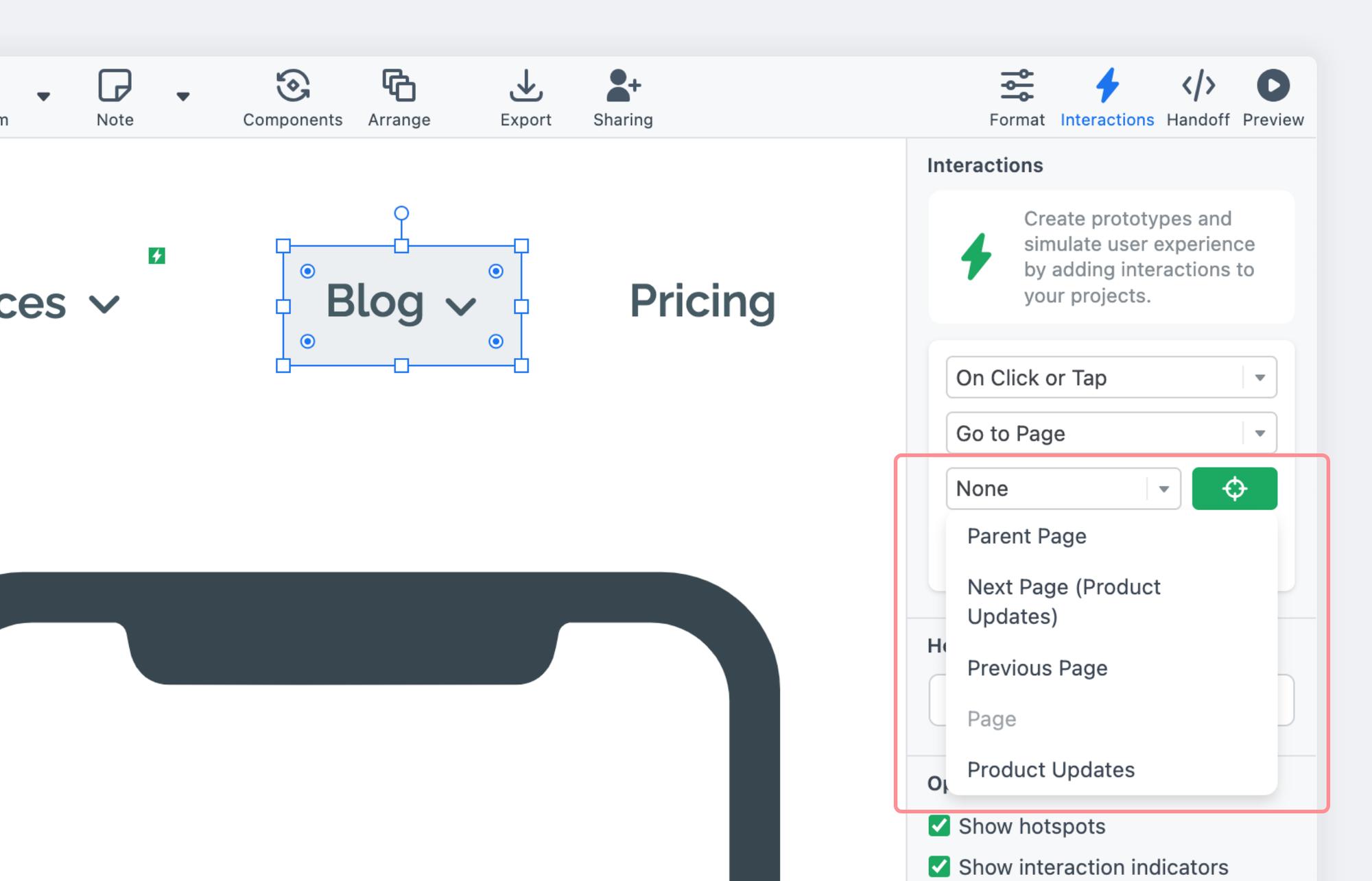 Page interactions | Moqups Help Center