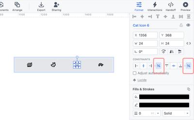 Moqups format panel showing the proportional anchors buttons