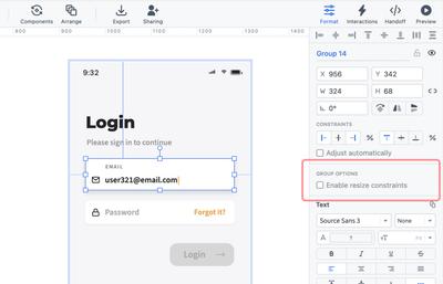 Resize constraints feature for nested groups