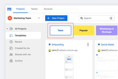 Find Team Templates in Dashboard