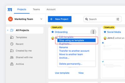 Stop Using as Template from Dashboard