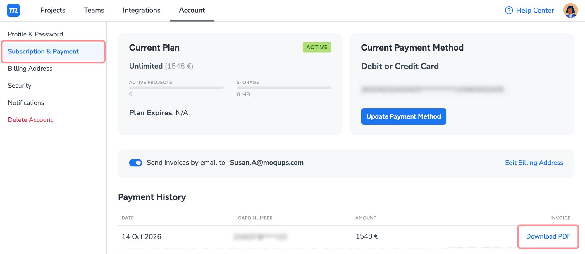Account invoices and billing | Moqups Help Center