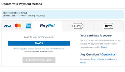 Update PayPal Information