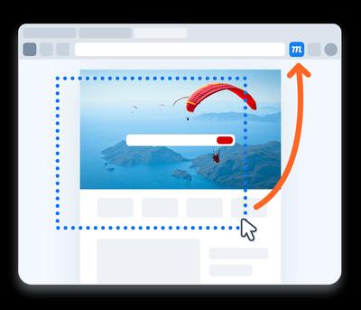 A stylized screenshot showing the Moqups browser extension in action.