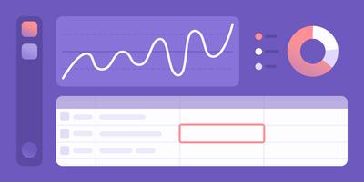A stylized dashboard illustration showing a sidebar along with a table, line graph and donut chart.