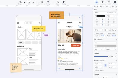 Screenshot of Moqups format panel with design on canvas.
