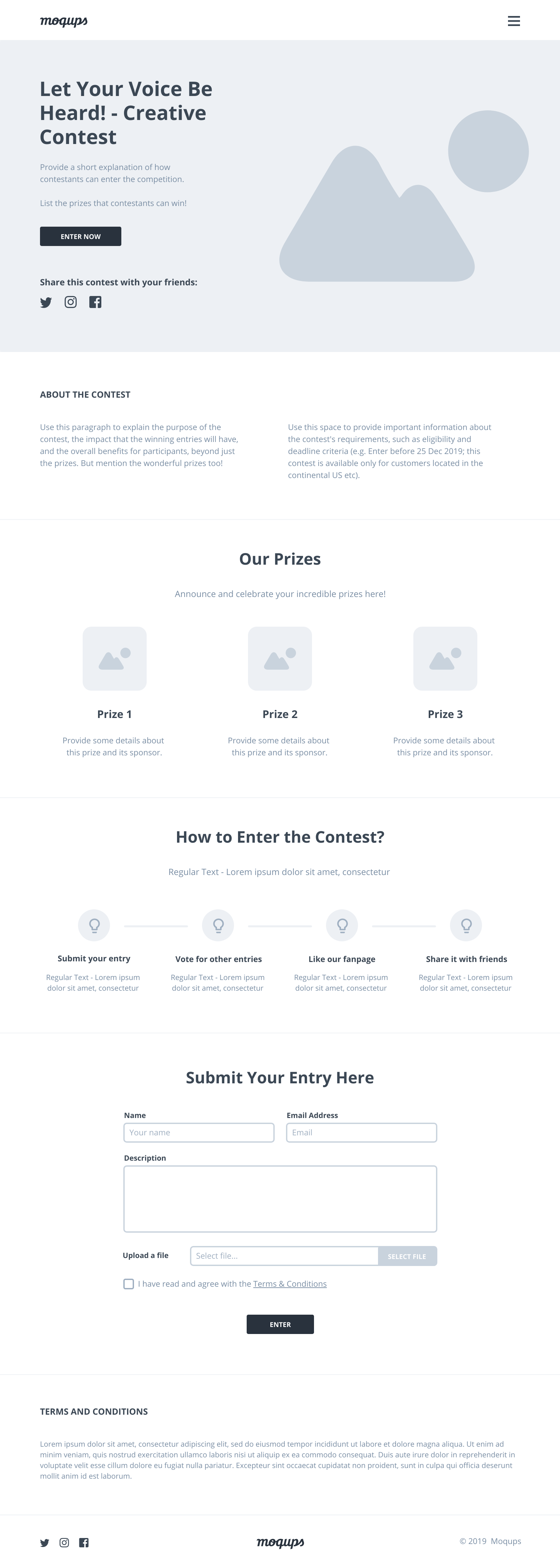 Contest Landing Page Wireframe Template