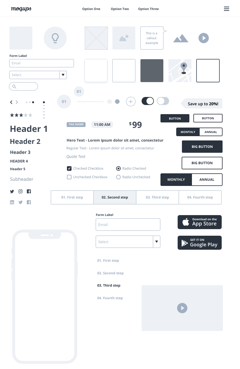 Contest Landing Page Wireframe Components