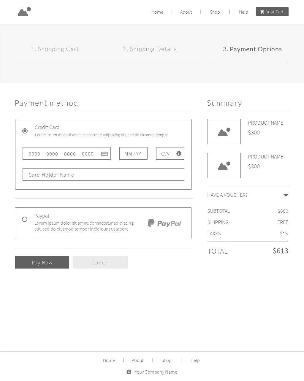 example of an ecommerce website wireframe template