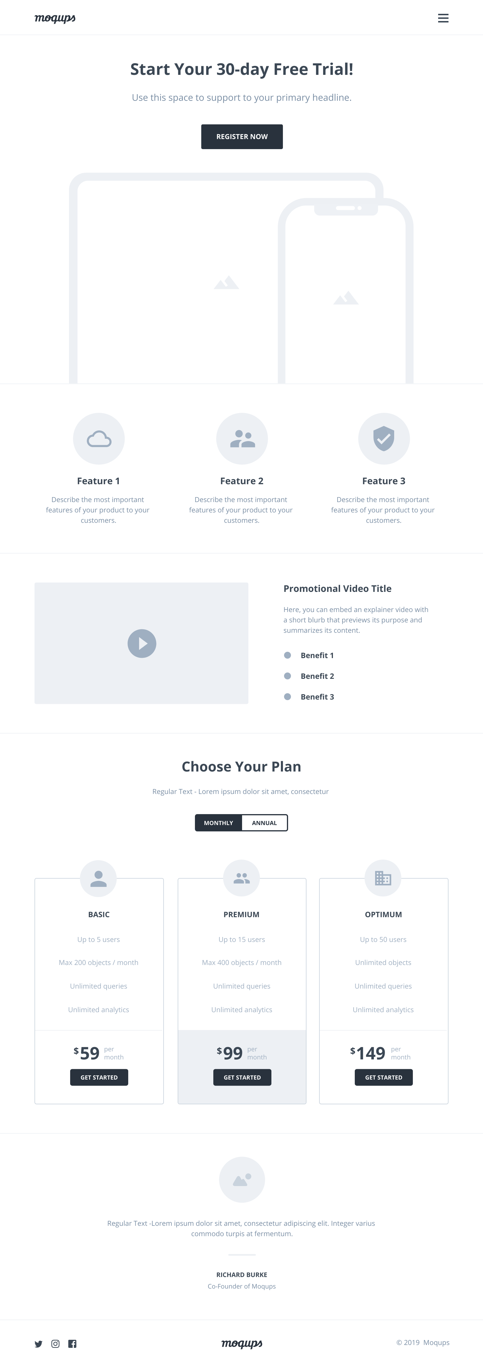 Free Trial Landing Page Wireframe Template