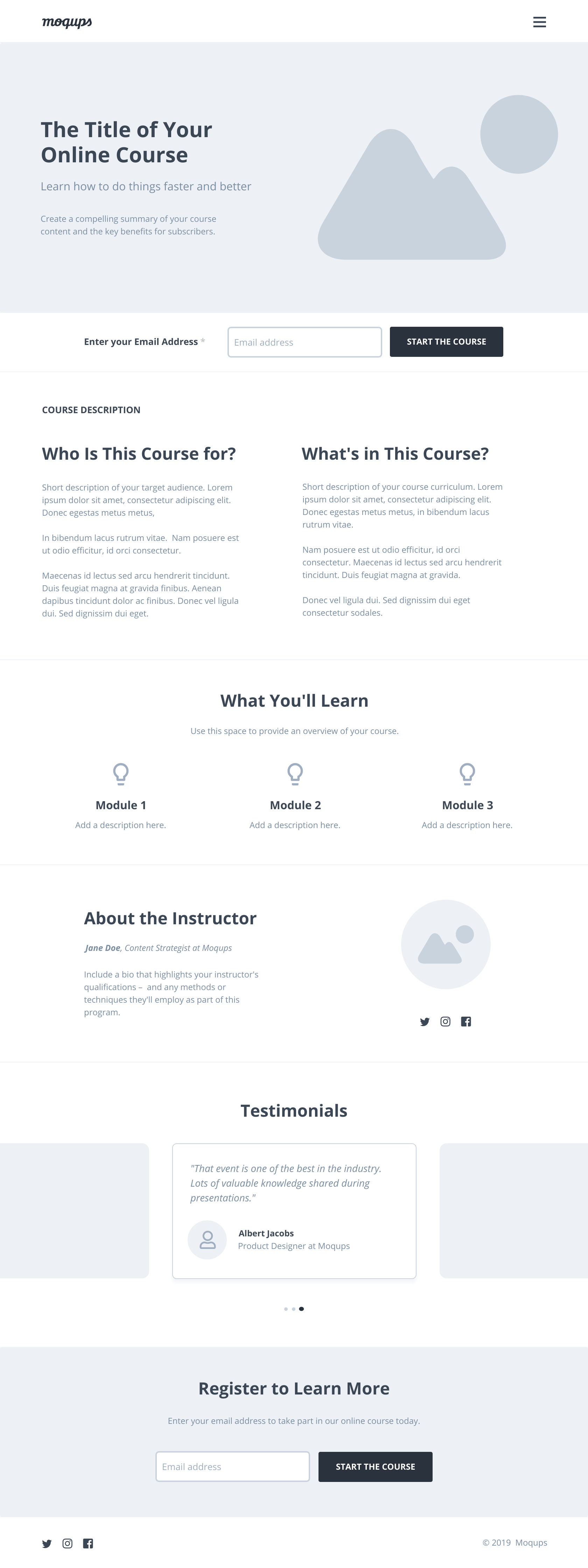 Online Course Landing Page Wireframe Template