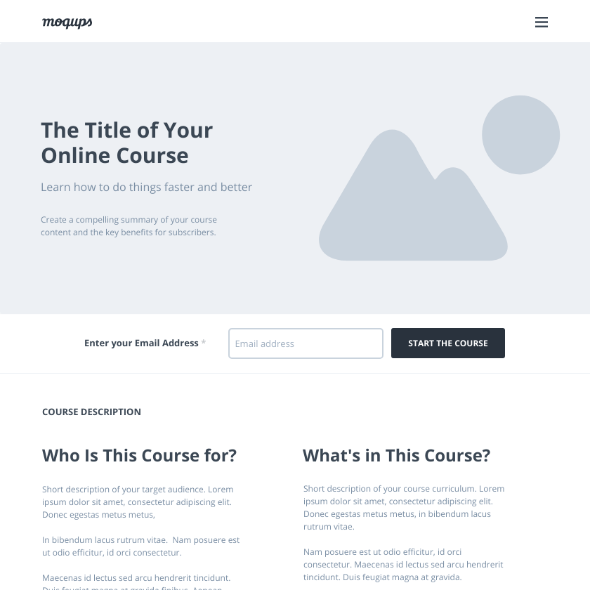 Online Course Landing Page Wireframe