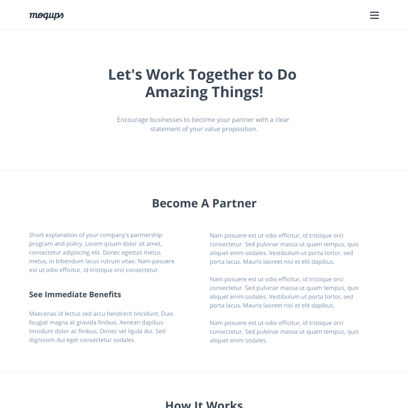 Partnership Landing Page Wireframe Template | Moqups