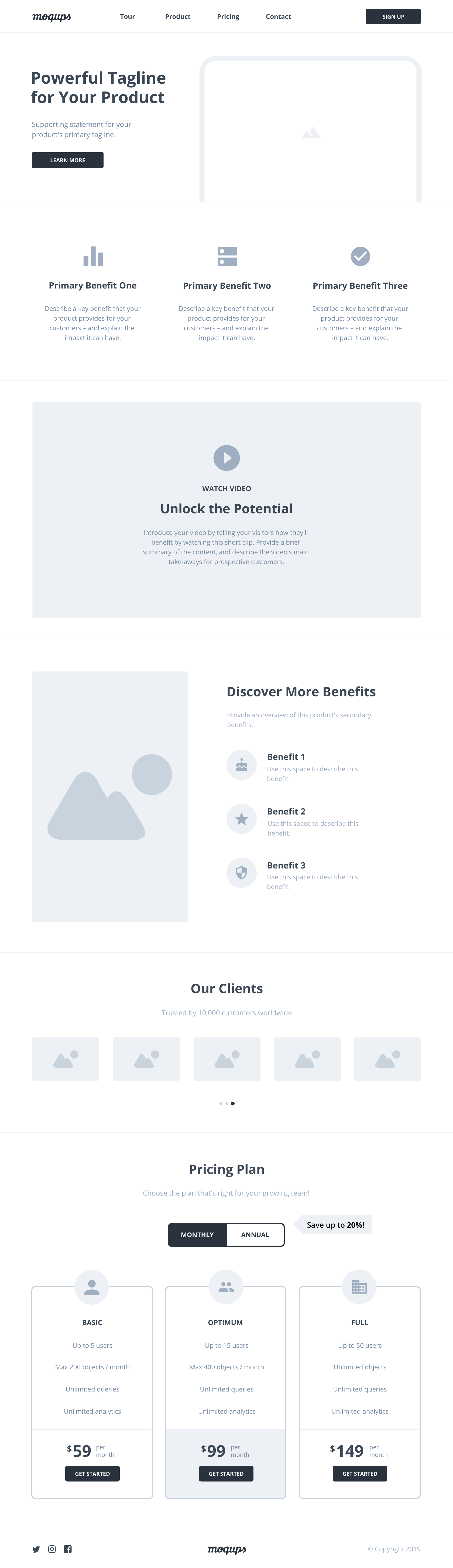 SaaS Landing Page Wireframe Template