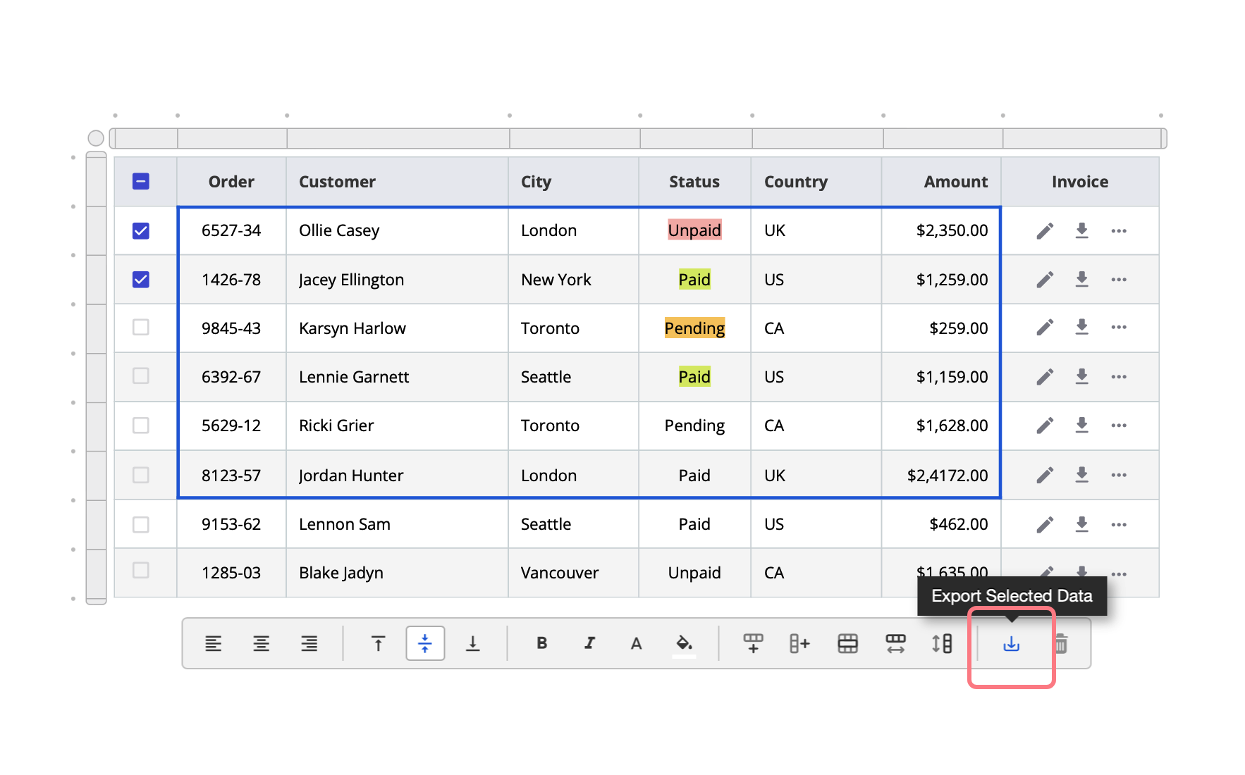 Tables - Export table cells