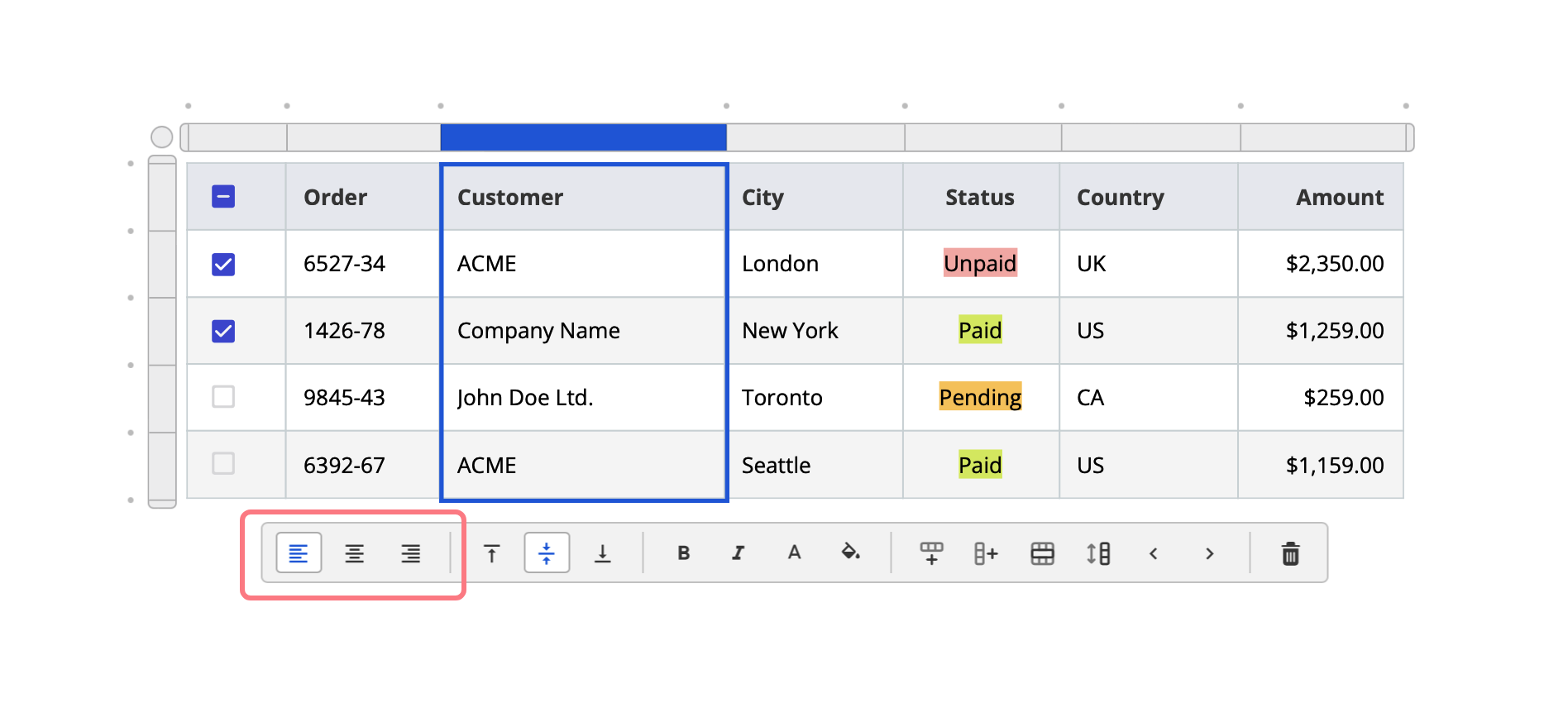 Tables - Text alignment