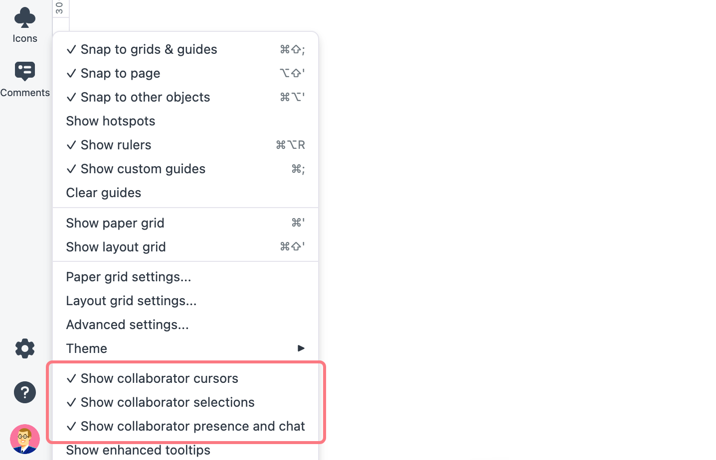 Themes, rulers, guides and grids - Live collaboration tools