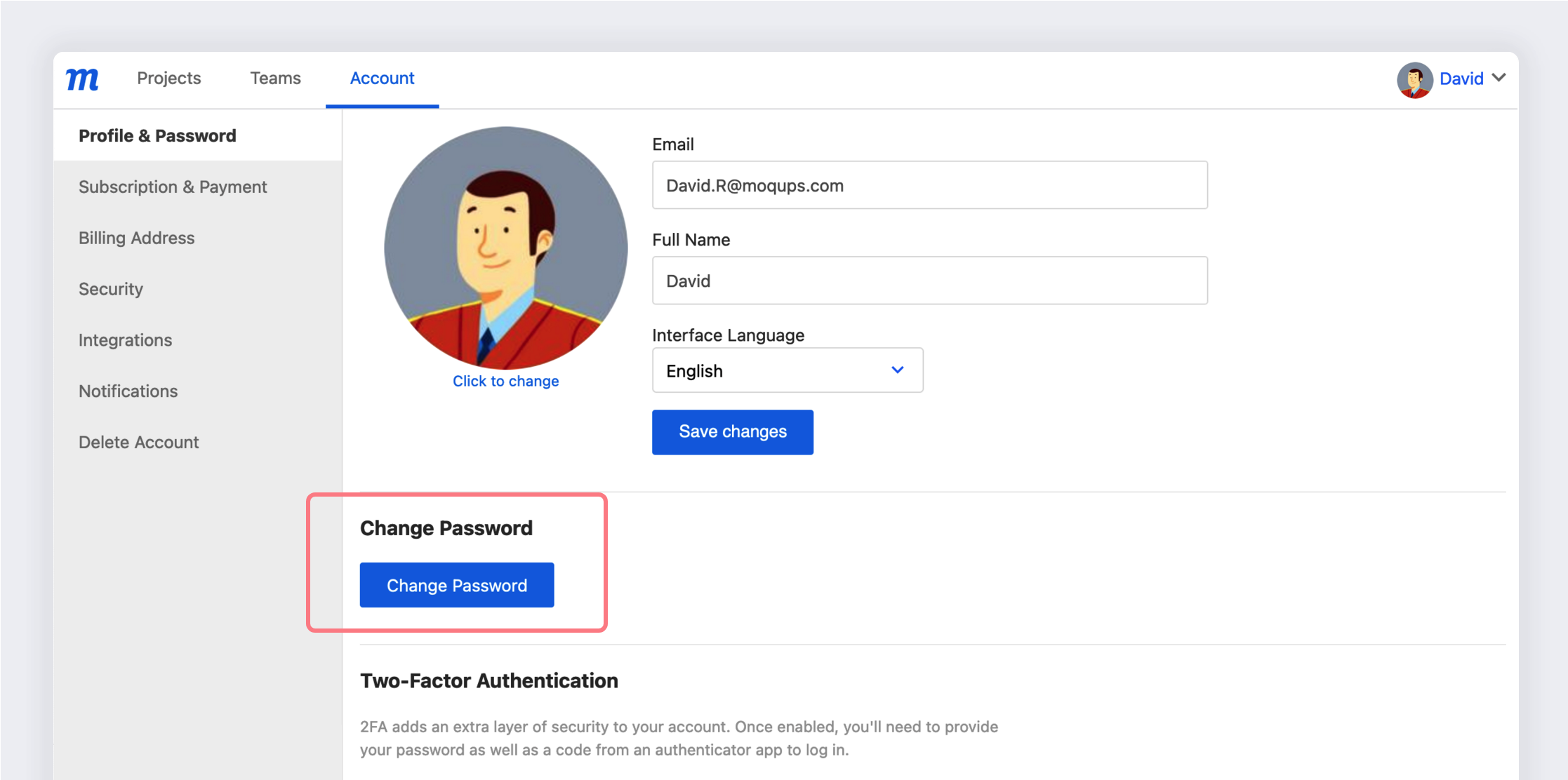 Profile and Password - Change Password