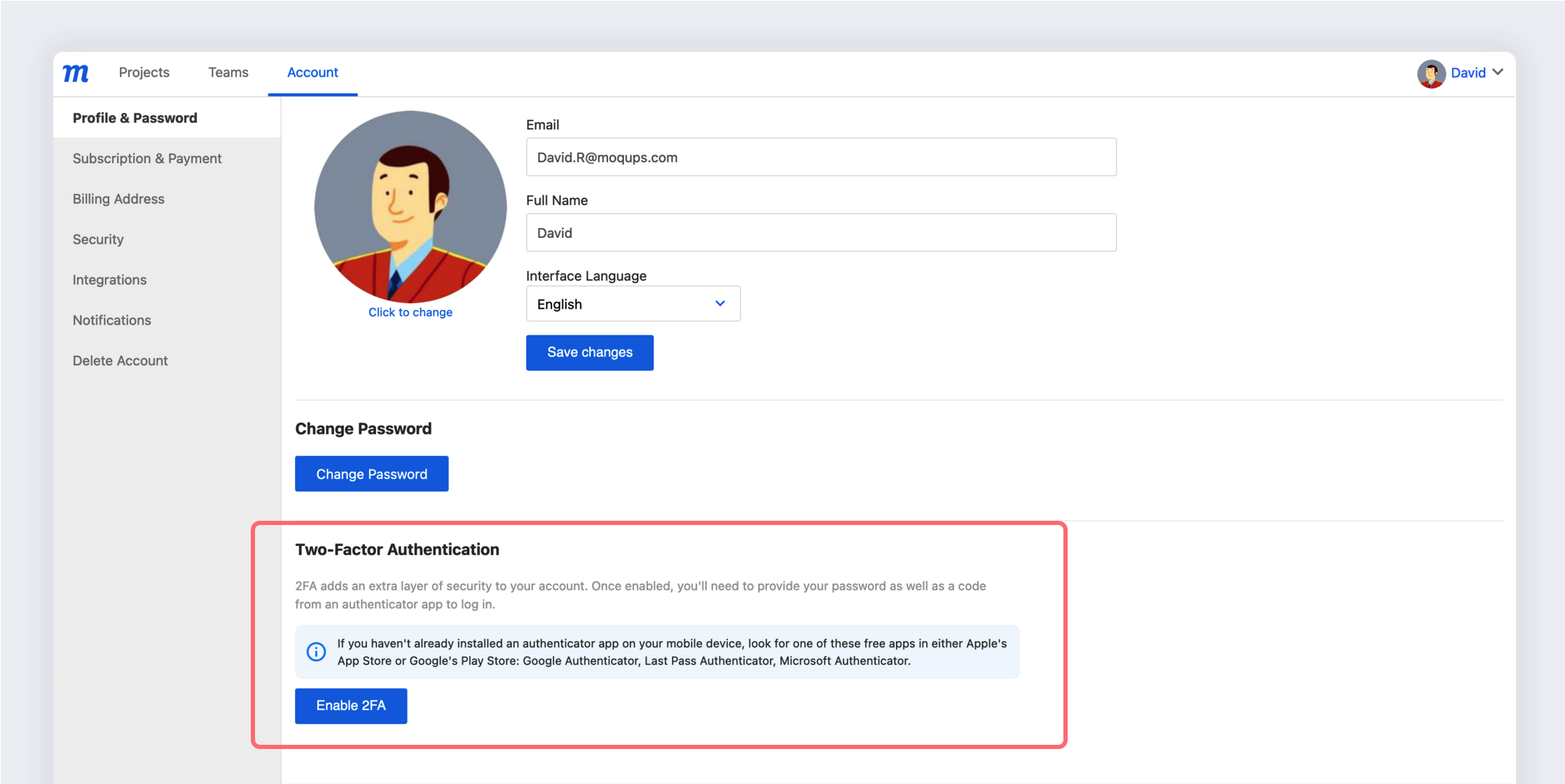 Profile and Password - Profile Overview