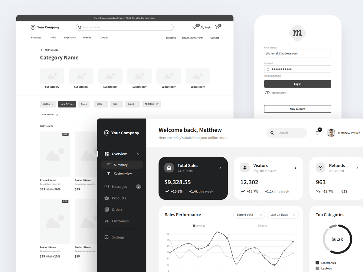 Moqups Wireframe Page, Dashboard and App Login