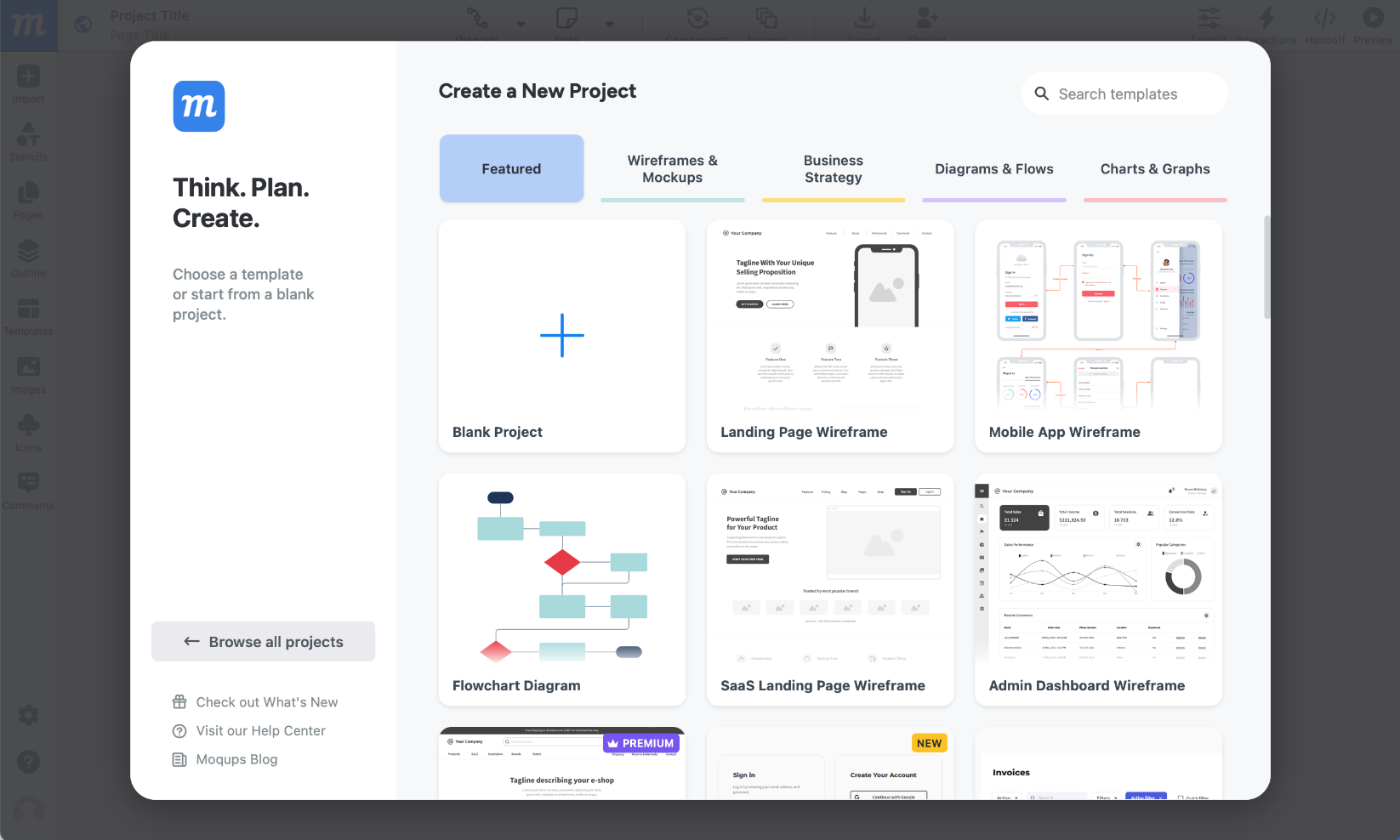 Criar projeto no Moqups